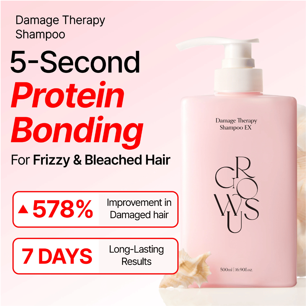 GROWUS Damage Therapy Shampoo EX com protein bonding para cabelo danificado, descolorado e com frizz