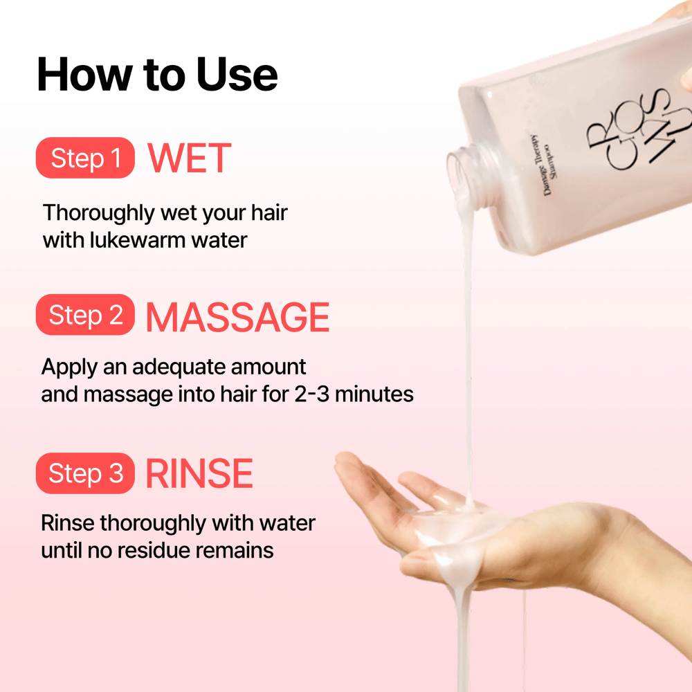 Como usar GROWUS Damage Therapy Shampoo EX para limpar e reparar cabelo danificado
