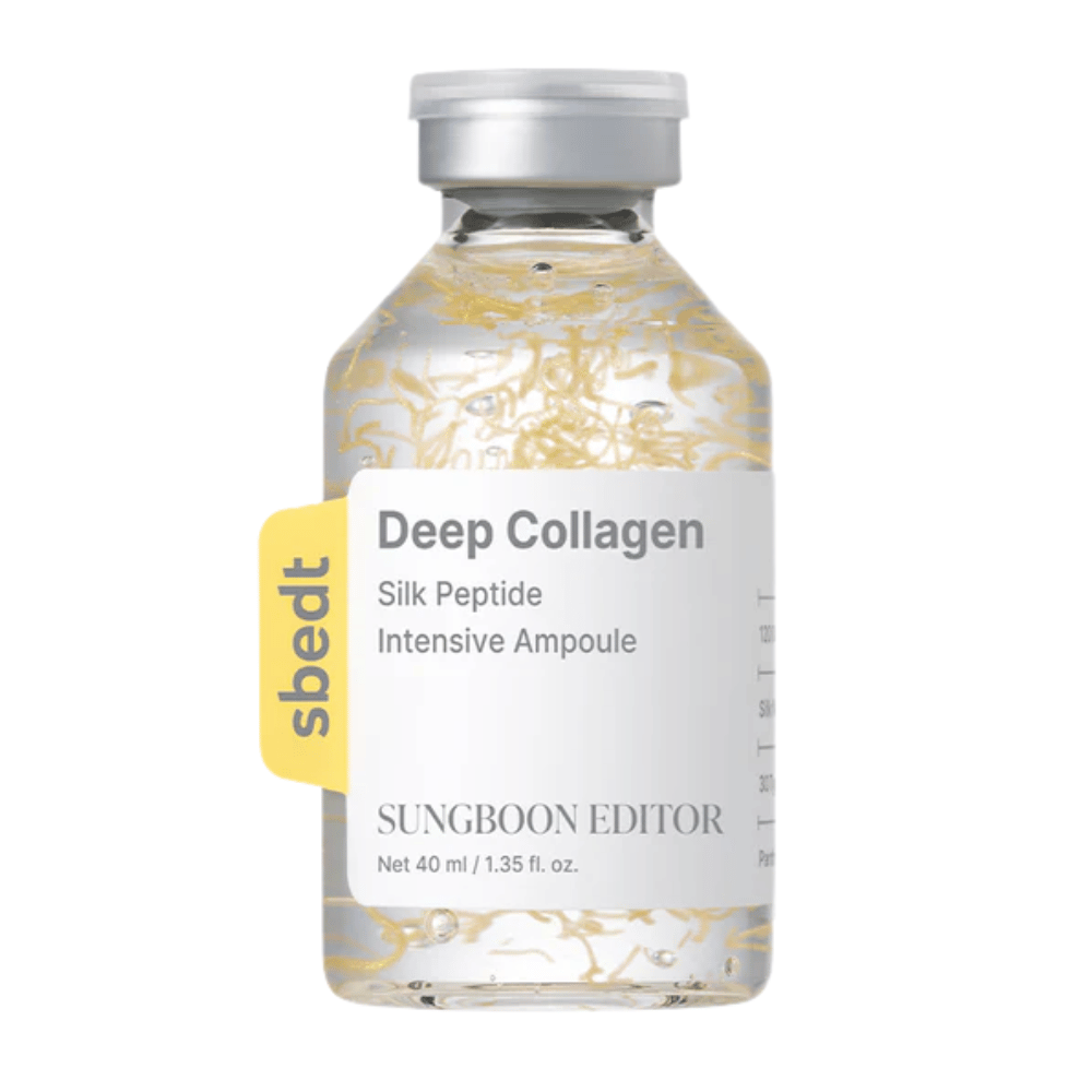 SUNGBOON EDITOR Deep Collagen Silk Peptide Intensive Ampoule – sérum de colágeno com peptídeos que fortalecem a barreira da pele, hidratam e dão à pele uma aparência mais firme e jovem.