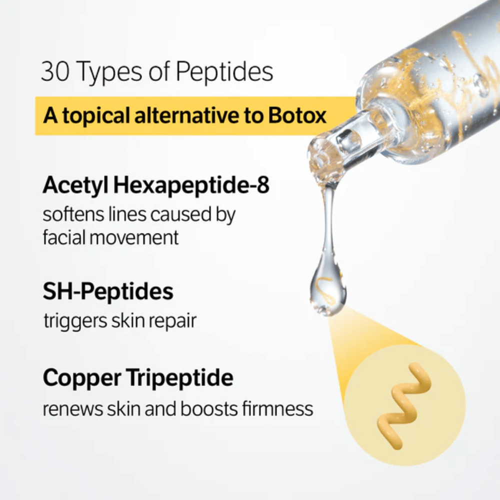 SUNGBOON EDITOR Deep Collagen Silk Peptide Intensive Ampoule com 30 tipos de peptídeos que ajudam a reduzir linhas finas, fortalecer a pele e melhorar a textura da pele.