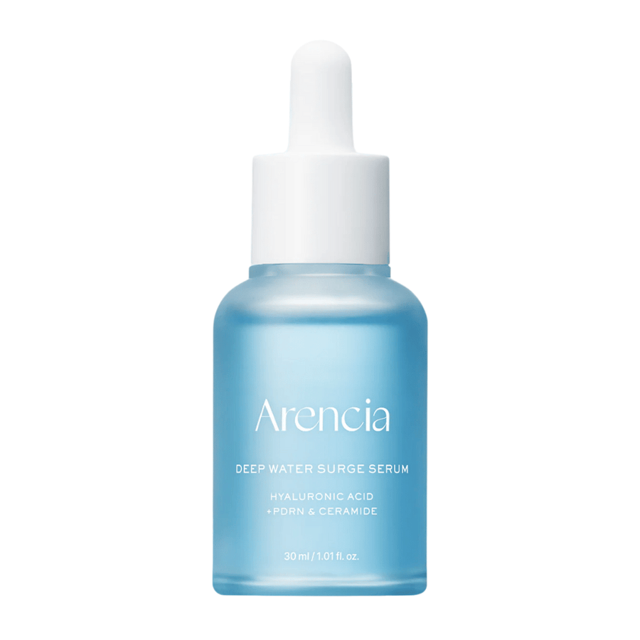 Arencia Deep Water Surge Serum 30 ml em fundo branco – sérum hidratante com ácido hialurônico, PDRN e ceramidas para pele sensível, seca e desidratada.