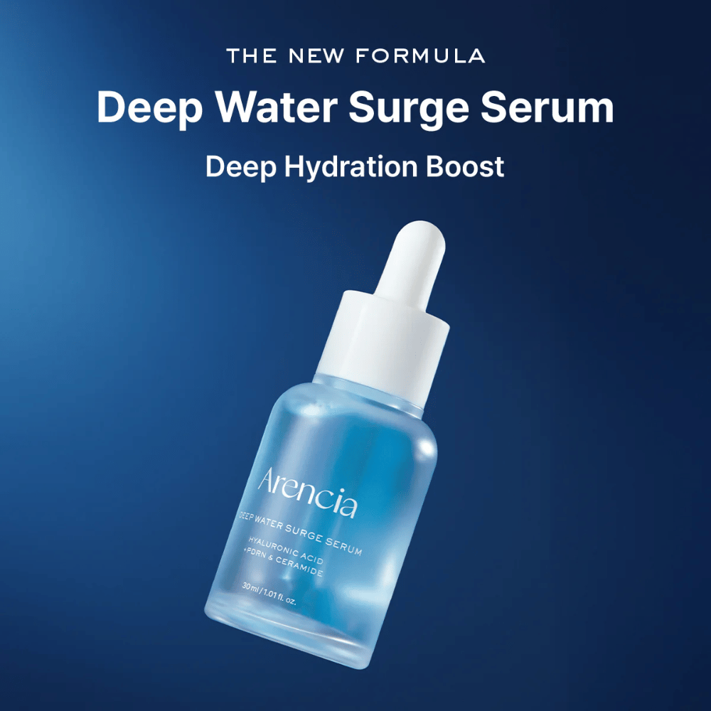 Arencia Deep Water Surge Serum – sérum hidratante coreano com ácido hialurônico, PDRN e ceramidas que proporcionam hidratação profunda, acalmam a pele e fortalecem a barreira cutânea.