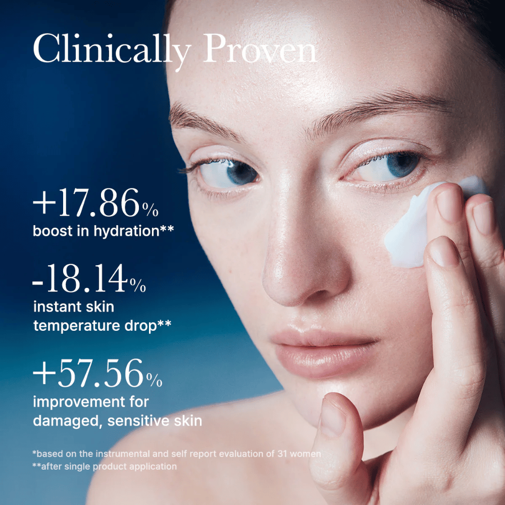 Clinicamente testado Arencia Deep Water Surge Soothing Cream que melhora a hidratação da pele, reduz a temperatura da pele e fortalece a pele sensível após a aplicação.