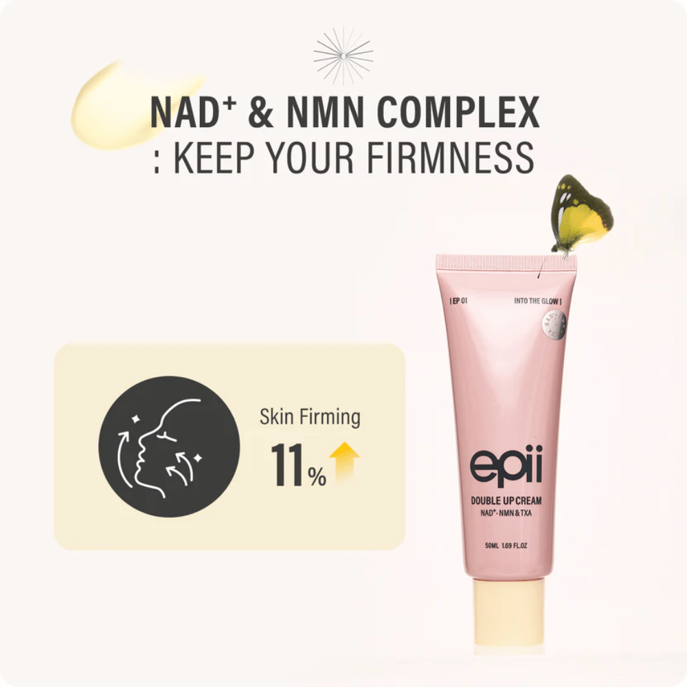 EPII Double Up Cream com NAD+ e NMN que contribui para uma pele mais firme, elasticidade melhorada e um brilho jovem.