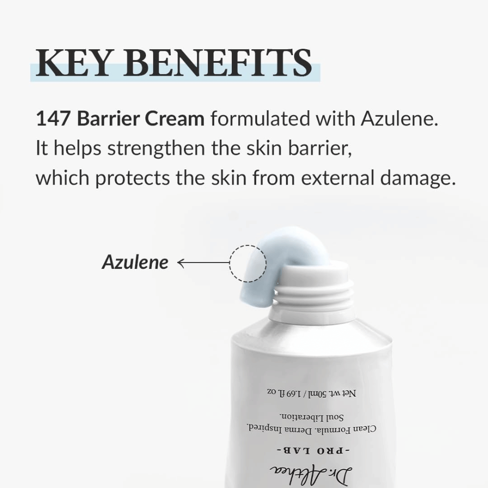 Dr. Althea 147 Barrier Cream com Azuleno, um creme hidratante que fortalece a barreira da pele e protege a pele contra danos externos.