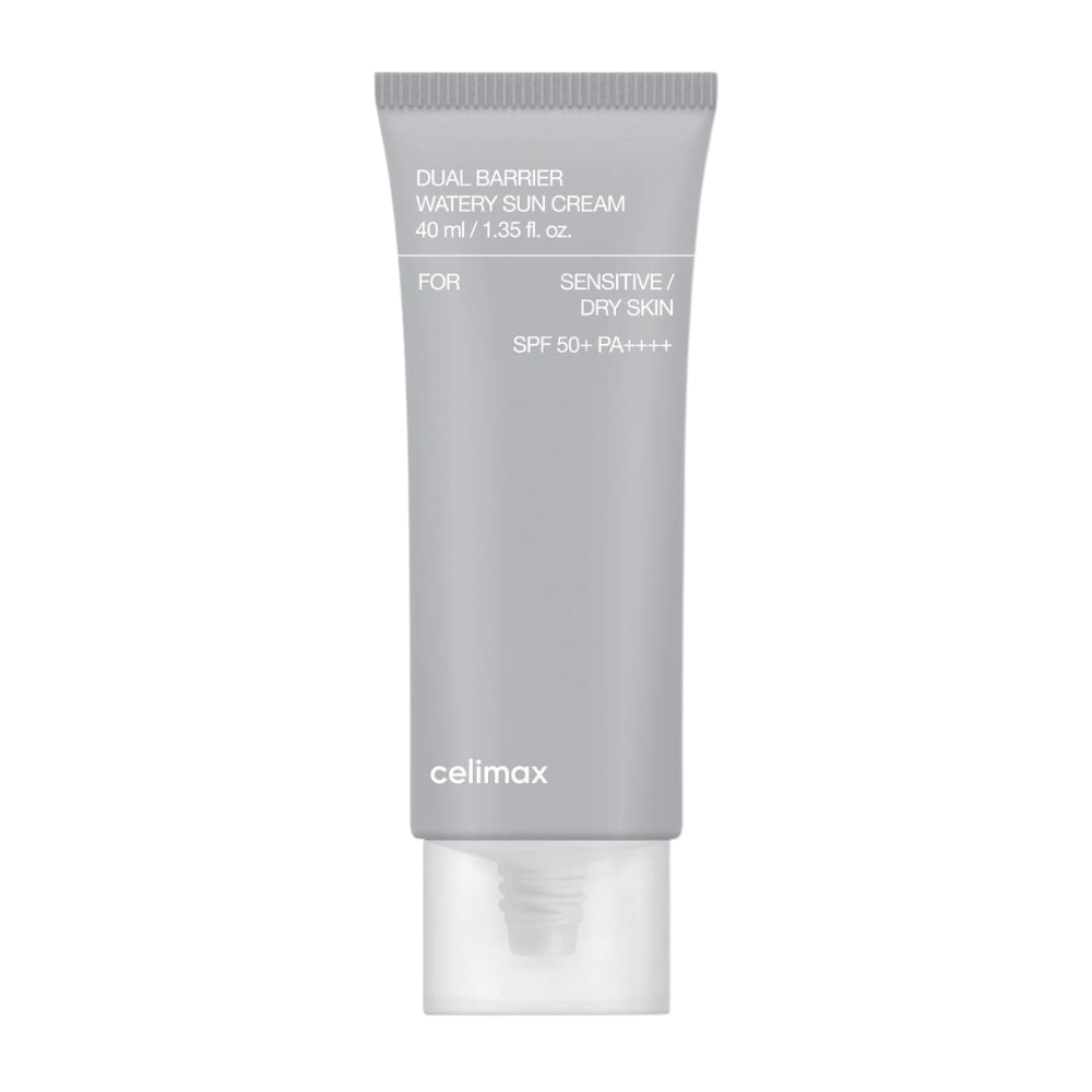 Celimax Dual Barrier Watery Sun Cream SPF50+ PA++++ 40 ml – protetor solar mineral hidratante para pele seca e sensível com ceramidas e Aquatide.