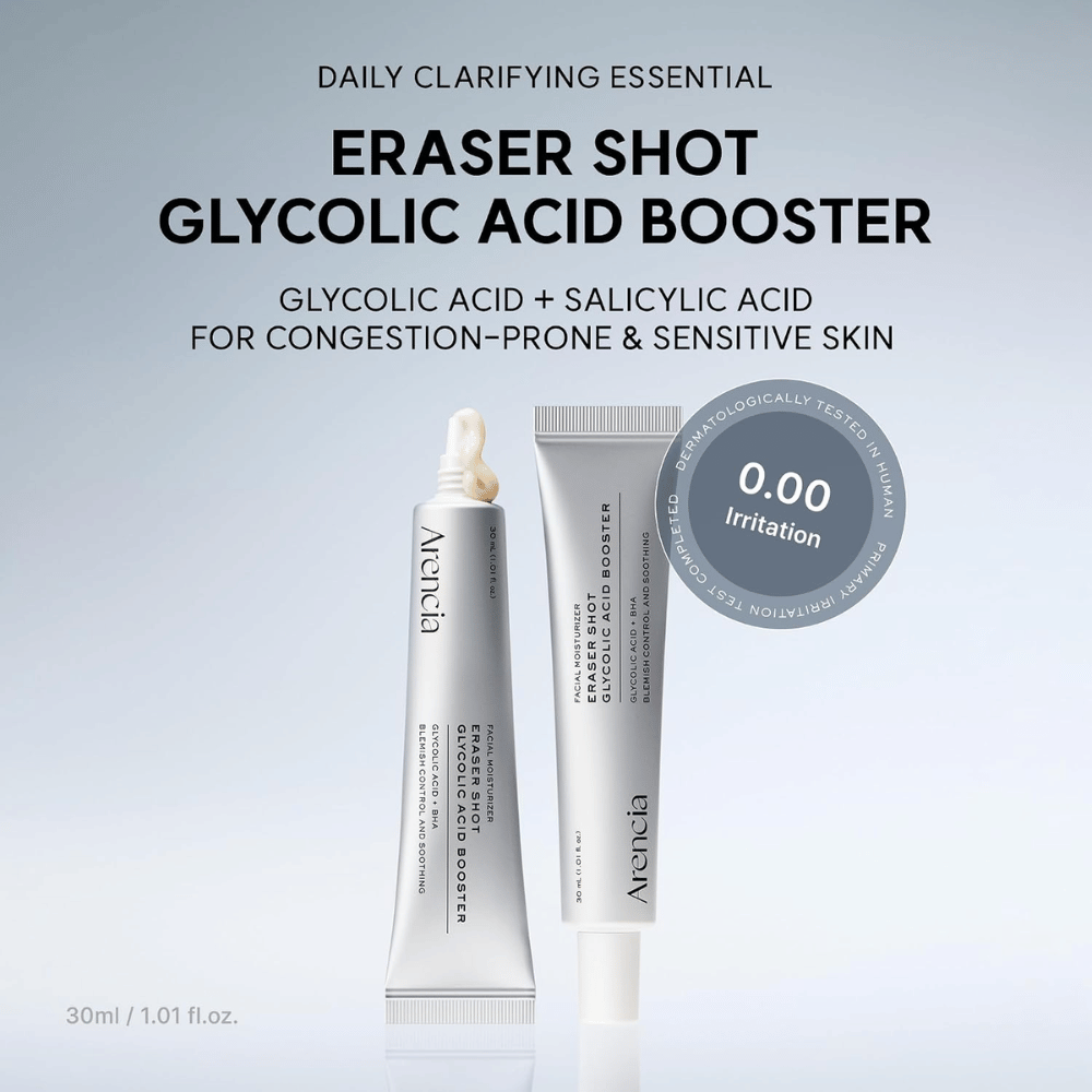 Arencia Eraser Shot Glycolic Acid Booster 30 ml – com ácido glicólico e ácido salicílico para poros obstruídos e pele sensível
