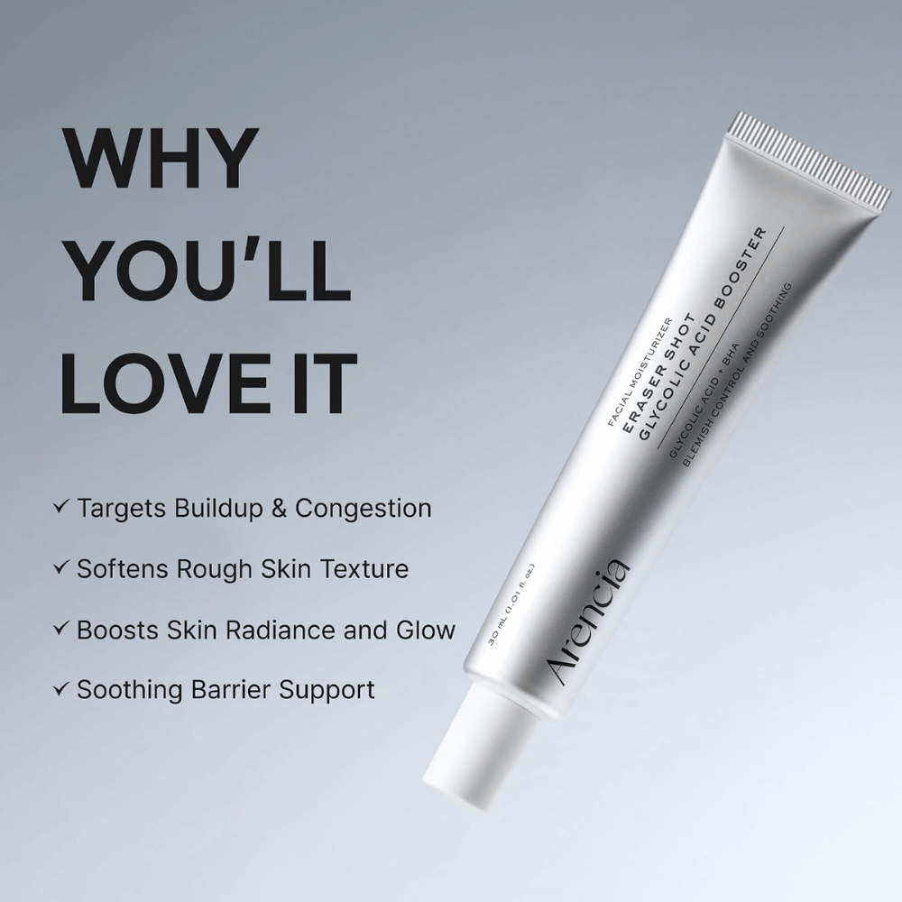 Arencia Eraser Shot Glycolic Acid Booster – booster esfoliante que uniformiza a textura da pele e dá luminosidade