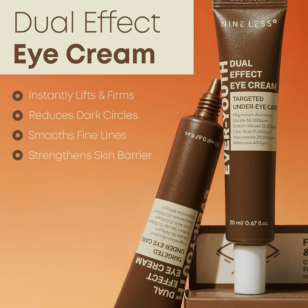 NINE LESS Ever-Youth Dual Effect Eye Cream – creme de olhos reafirmante para olheiras, linhas finas e barreira cutânea