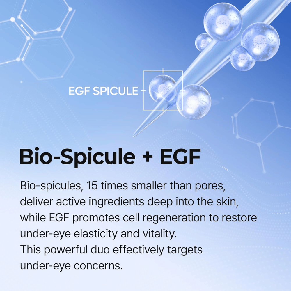 Eyephalt Eyebag Cream com EGF e tecnologia de spículas que estimula a renovação celular e reduz as olheiras, bem como a flacidez da pele sob os olhos