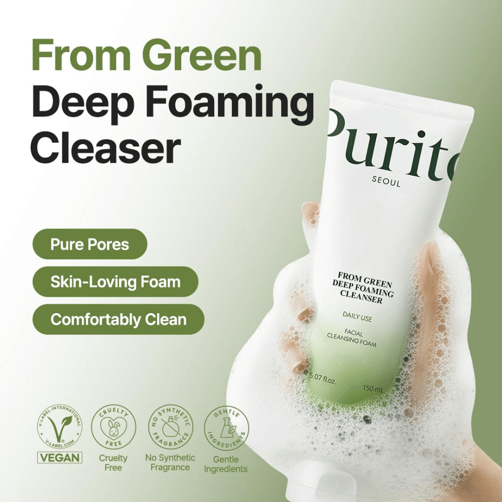 Purito Seoul From Green Deep Foaming Cleanser 150 ml – limpeza vegana e cruelty-free sem perfume sintético