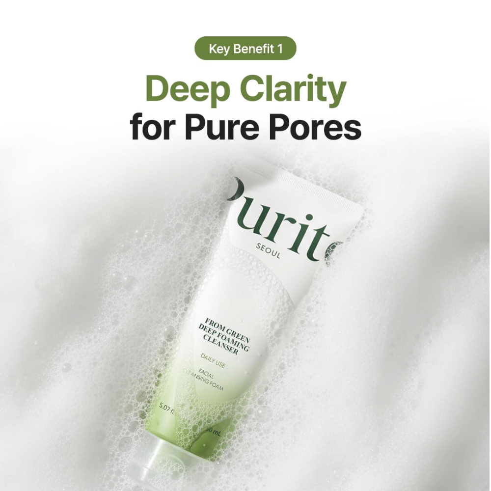Purito Seoul From Green Deep Foaming Cleanser – espuma limpeza facial de limpeza profunda que ajuda a limpar os poros