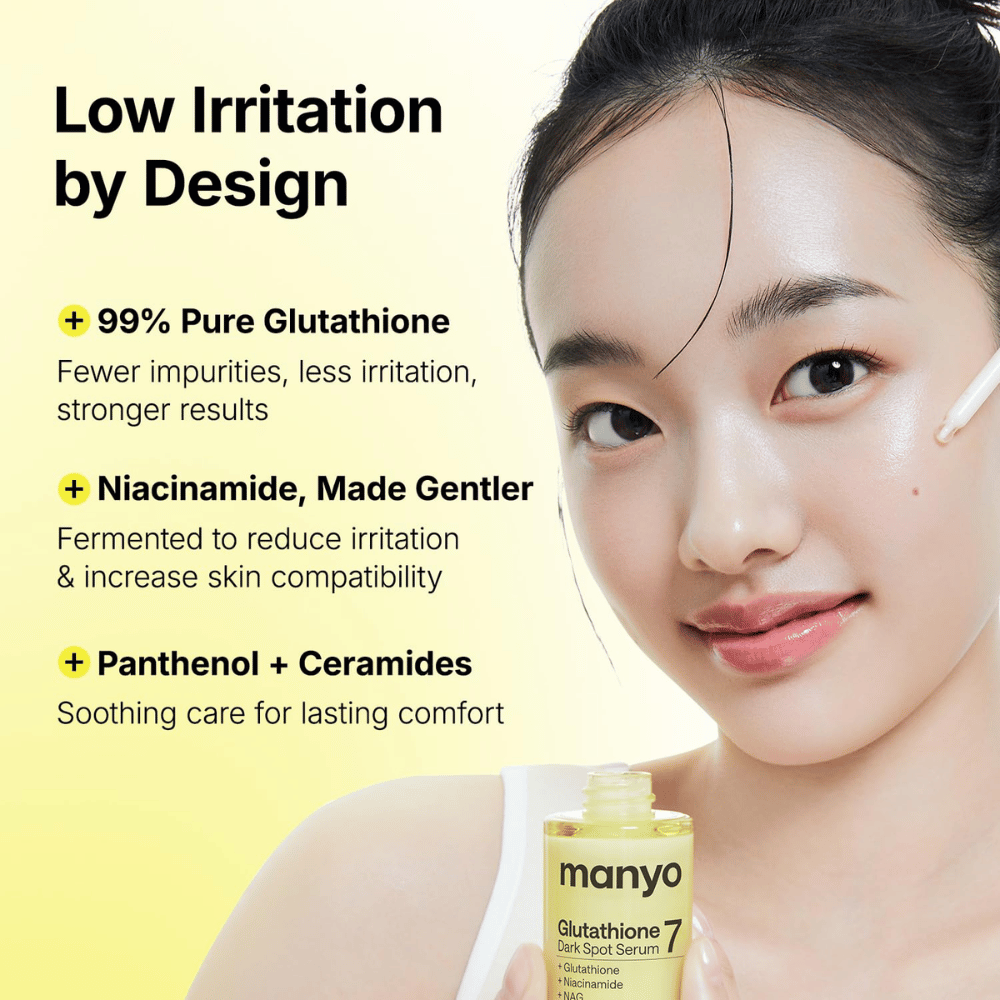 Ma:nyo Glutathione 7 Dark Spot Serum com 99 % de glutatião, niacinamida, pantenol e ceramidas para um cuidado suave da pele