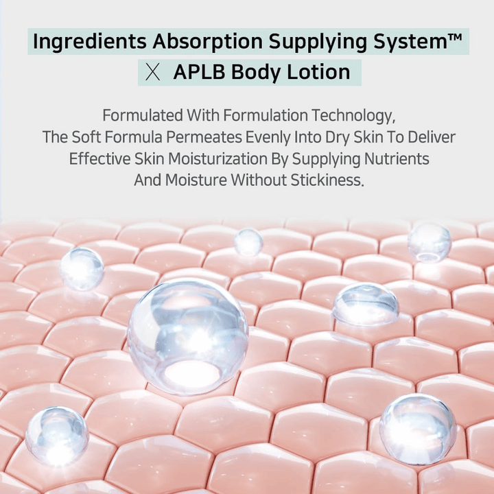 APLB body lotion com Ingredients Absorption Supplying System que penetra na pele e proporciona hidratação intensa sem sensação pegajosa