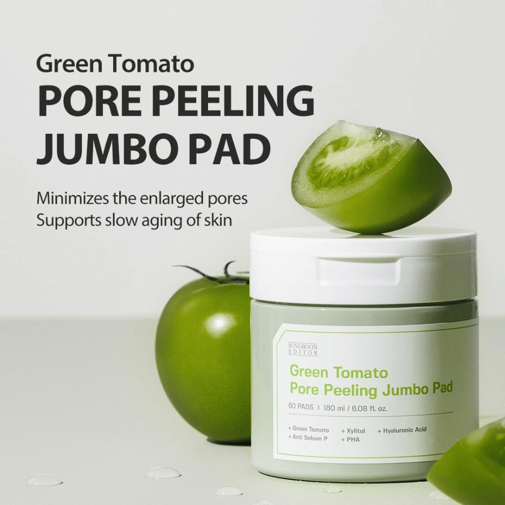 SUNGBOON EDITOR Green Tomato Pore Peeling Jumbo Pad – discos esfoliantes para os poros e uma textura de pele mais uniforme