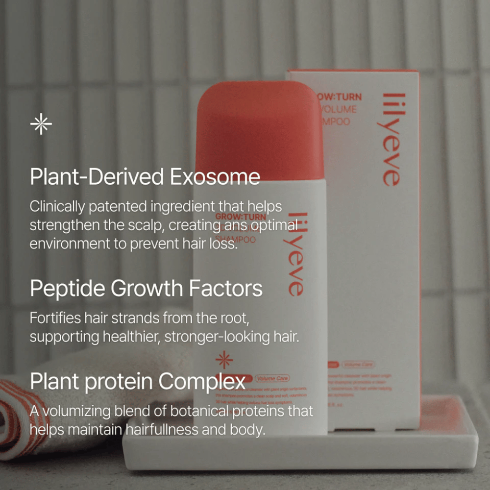 LILYEVE Grow:Turn Exosome 3D Volume Brush Shampoo com fórmula desenvolvida clinicamente para o couro cabeludo e volume