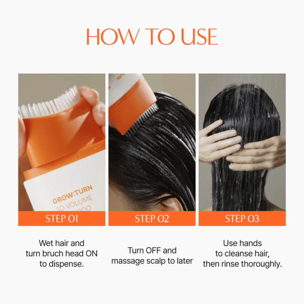 LILYEVE Grow:Turn Exosome 3D Volume Brush Shampoo com escova de massagem integrada para o cuidado do couro cabeludo