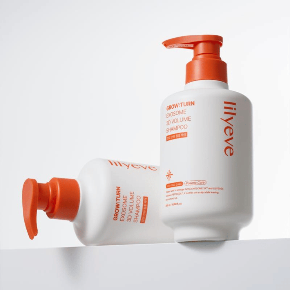 LILYEVE Grow:Turn Exosome 3D Volume Shampoo em frasco com doseador de 500 ml para cuidados diários do couro cabeludo
