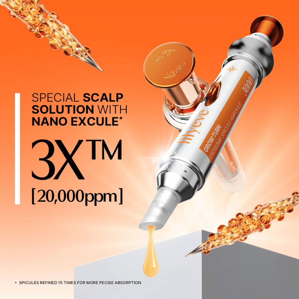 LILYEVE Grow Turn Exosome Spicule Ampoule 3000 – ampola concentrada para o couro cabeludo com Nano Excule e espículas para aplicação direcionada.