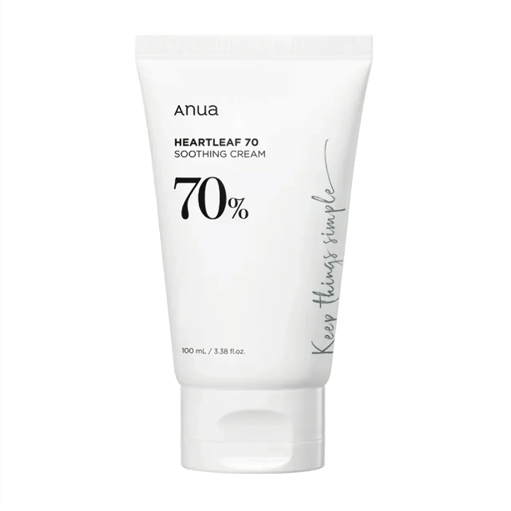 Um tubo de Anua Heartleaf 70 Soothing Cream em fundo branco.