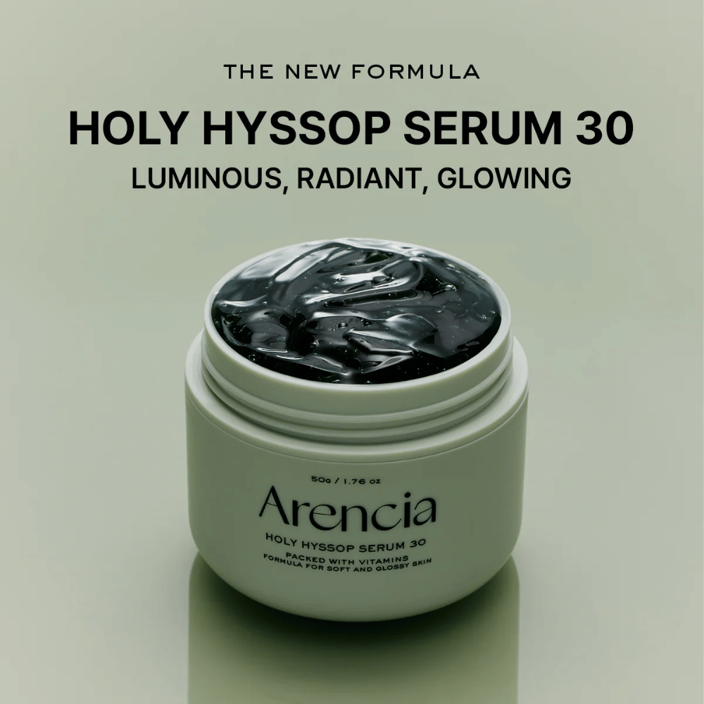 Arencia Holy Hyssop Serum 30 – novo sérum iluminador com fórmula rica em vitaminas que proporciona um tom de pele uniforme, radiante e saudável.