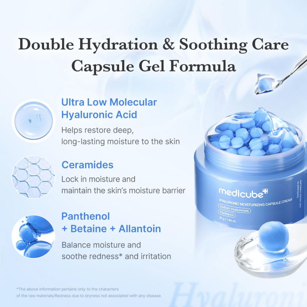 3. Medicube Hyaluronic Moisturizing Capsule Cream – com ácido hialurónico, ceramidas, pantenol, betaína e alantoína