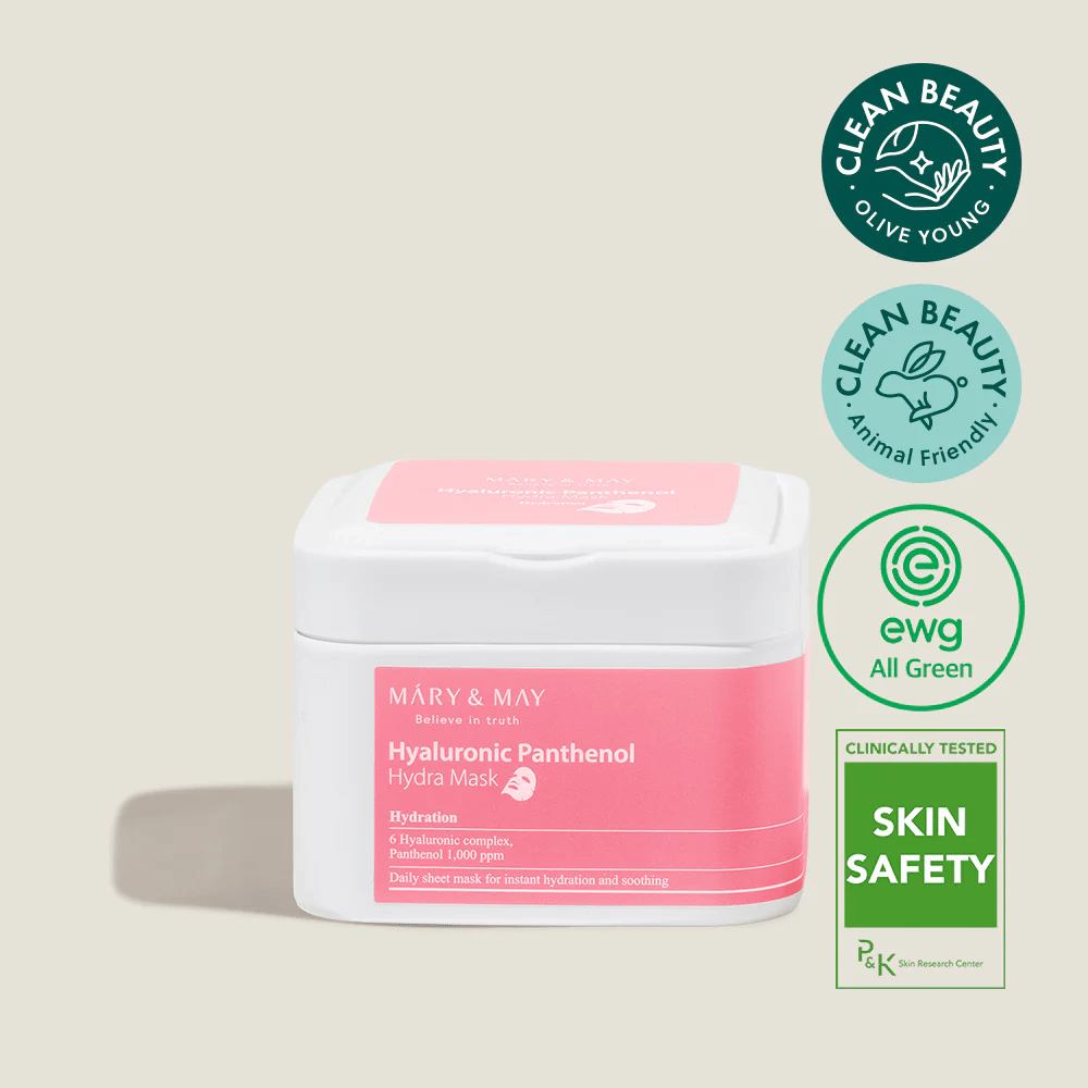 Mary & May Hyaluronic Panthenol Hydra Mask – Sheet mask hidratante com 6 ácidos hialurônicos e pantenol, vegana e clean beauty