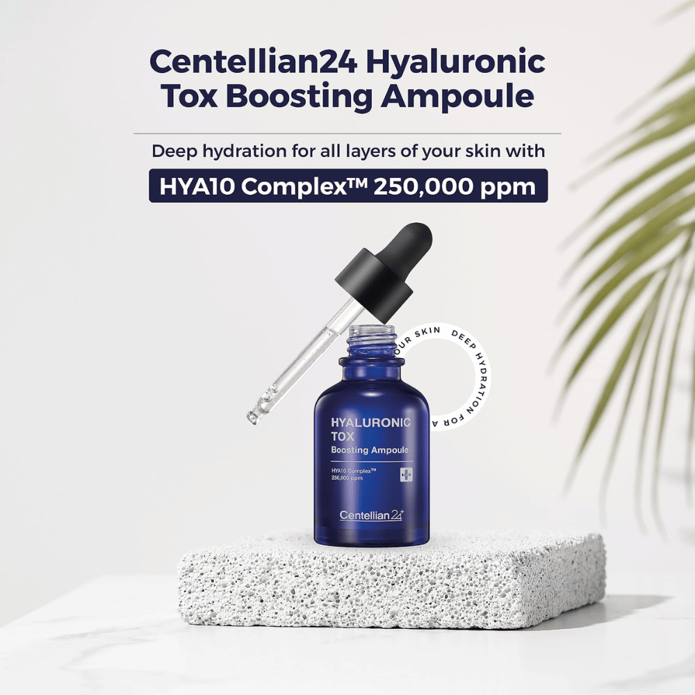 4. Centellian24 Hyaluronic Tox Boosting Ampoule – frasco azul de sérum com conta-gotas e complexo HY10