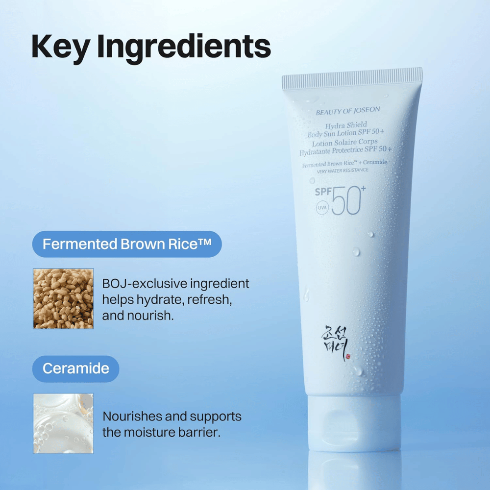 Beauty of Joseon Hydra Shield Body Sun Lotion SPF50+ com arroz integral fermentado e ceramidas