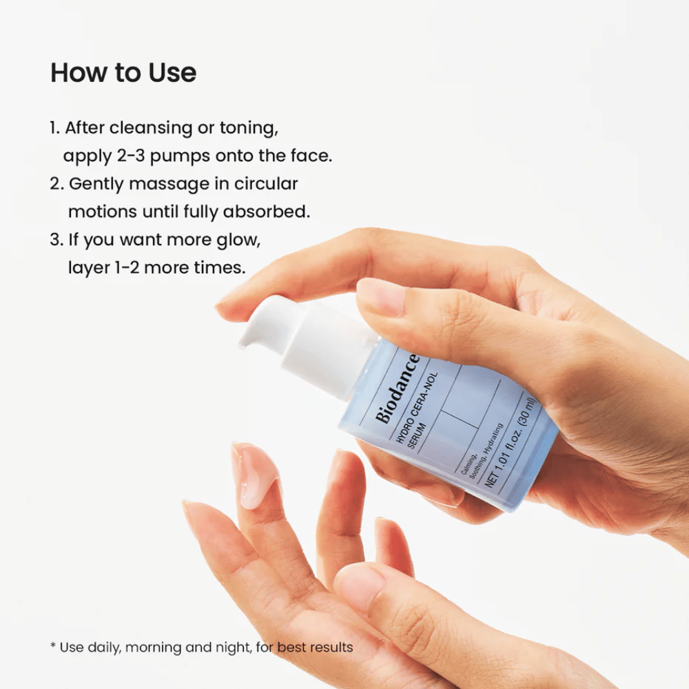 Após limpeza ou tônico, aplique 2-3 pumps no rosto. Massageie suavemente em movimentos circulares até que o sérum seja completamente absorvido. Para um brilho extra, aplique mais 1-2 camadas. Use de manhã e à noite.