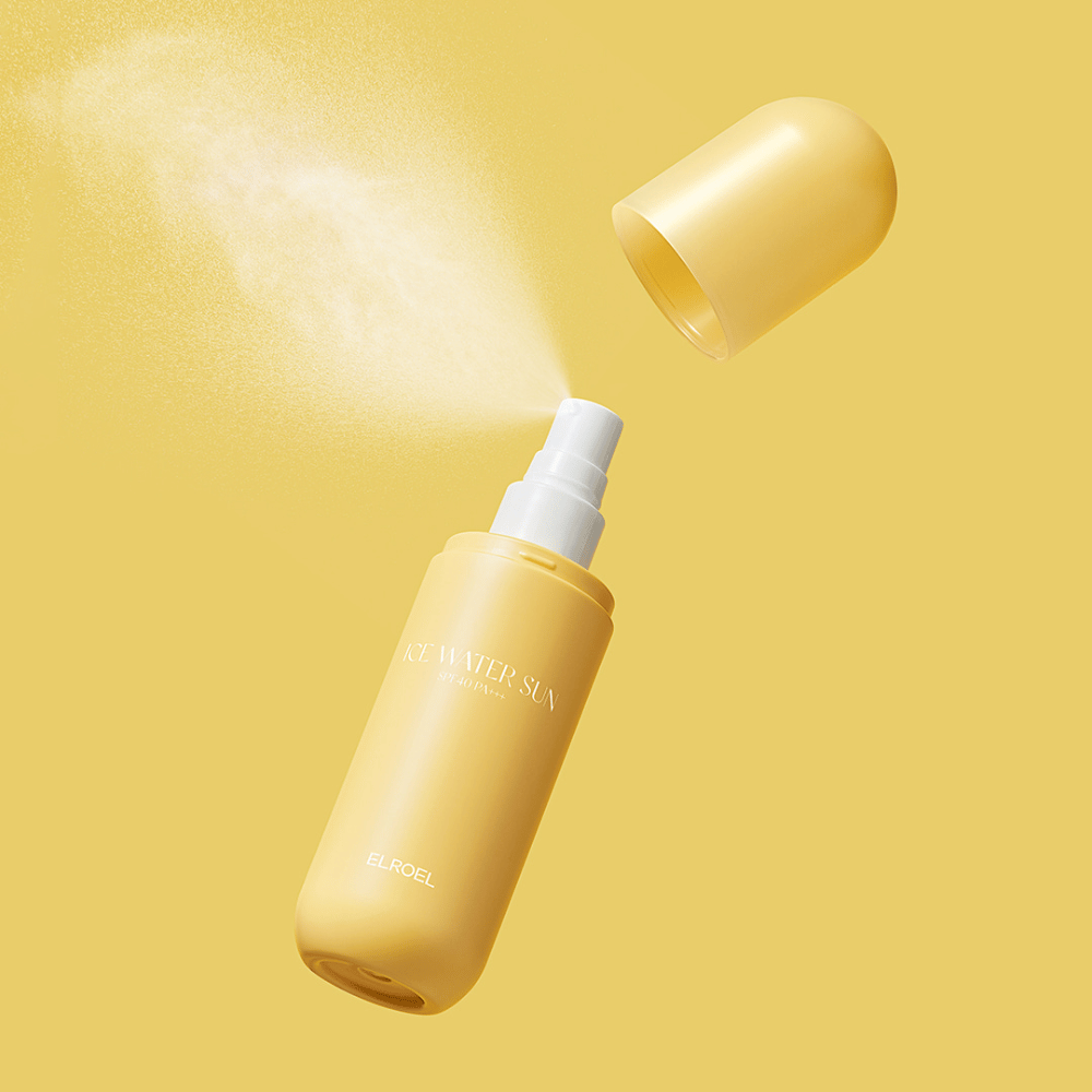 ELROEL Ice Water Sun Mist SPF 40 PA+++ frasco spray com tampa amovível e pulverização uniforme que protege a pele contra os raios UV e proporciona um efeito refrescante