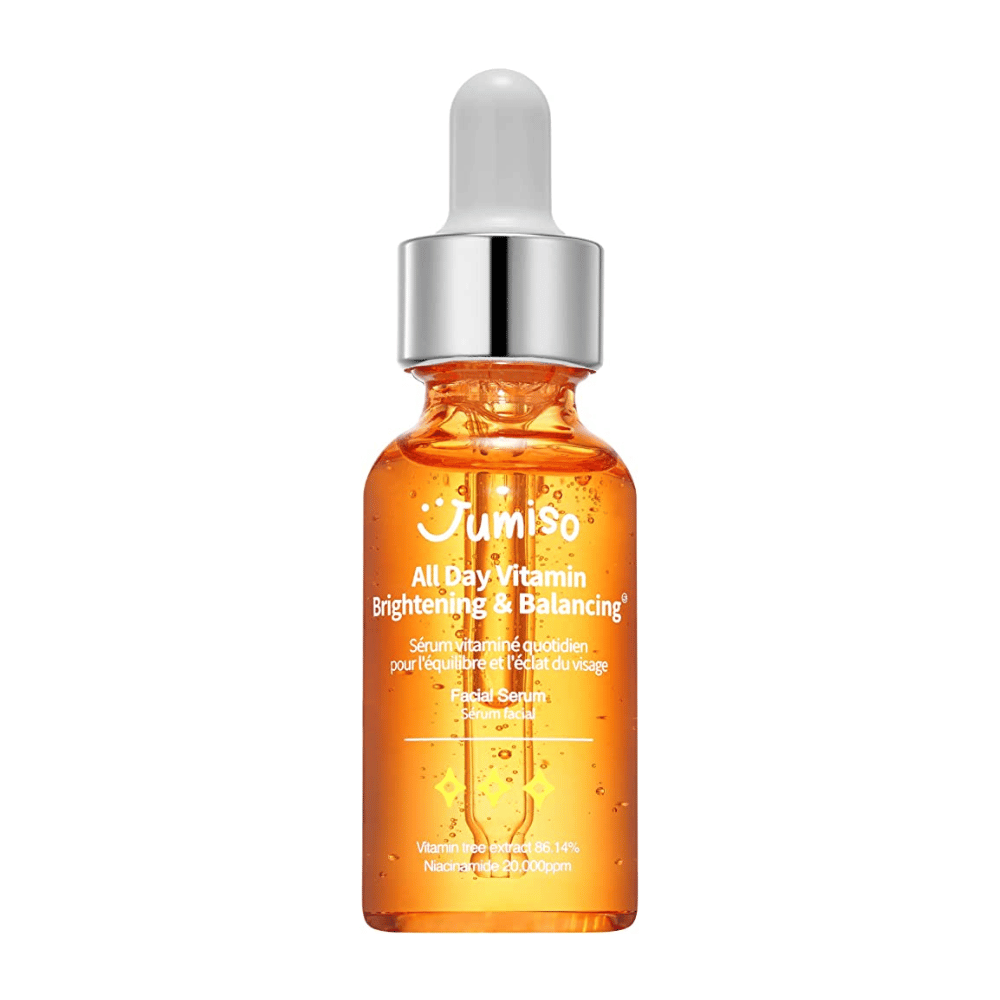 Imagem de JUMISO - All Day Vitamin Brightening & Balancing Facial Serum 30ml com um fundo simples. Este produto é um sérum facial que ajuda a dar brilho e equilíbrio à pele.