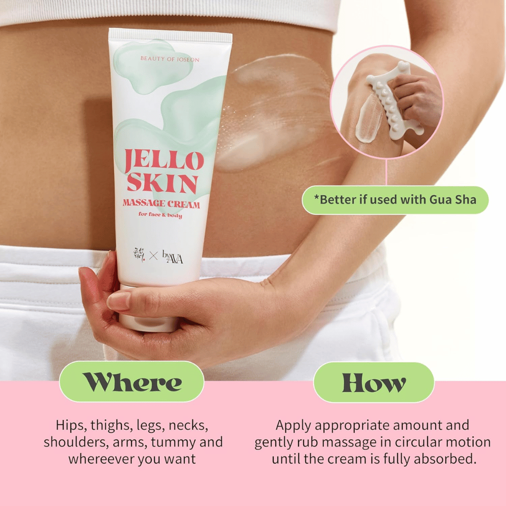Beauty of Joseon Jello Skin Massage Cream utiliza-se na barriga e no corpo para uma massagem hidratante com deslizamento suave e agradável.