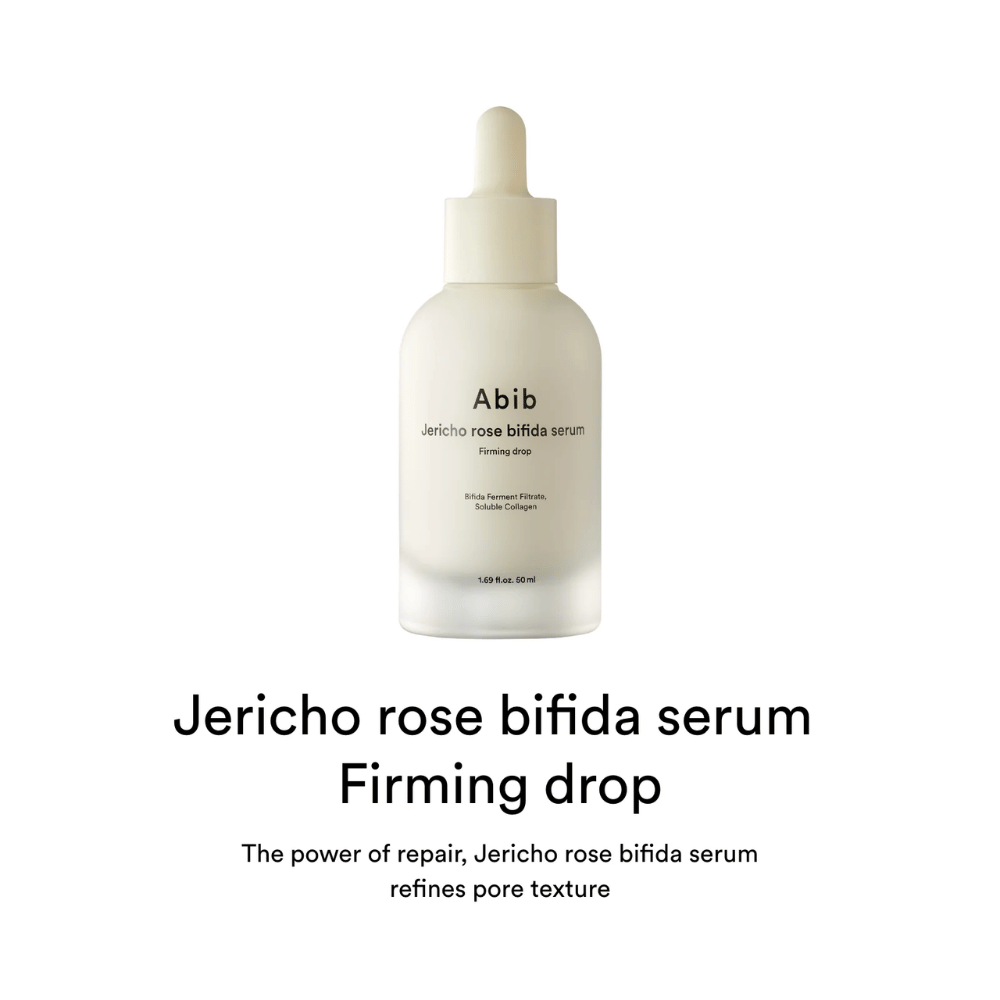 Imagem de produto com texto que descreve o efeito reparador do sérum e a sua capacidade de melhorar a textura da pele e os poros.