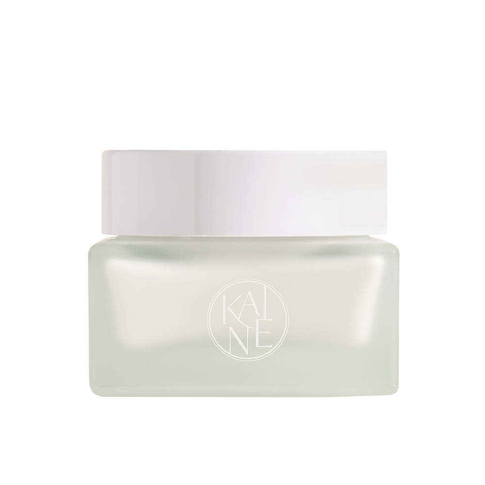 Um pote branco com KAINE Vegan Collagen Youth Cream 50 ml com uma tampa branca que promove anti-envelhecimento e hidratação.
