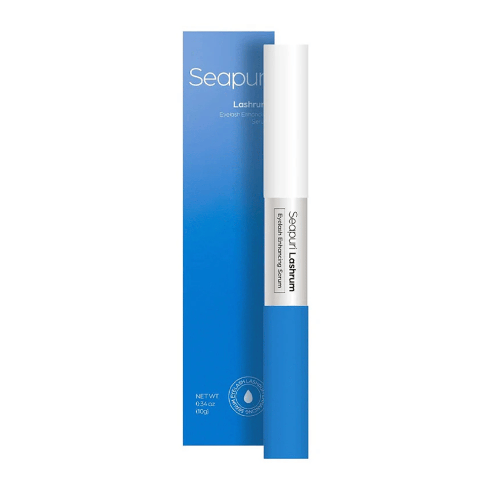 Imagem do produto de Seapuri Lashrum Eyelash Enhancing Serum com embalagem. Promove cílios mais longos, fortes e volumosos.