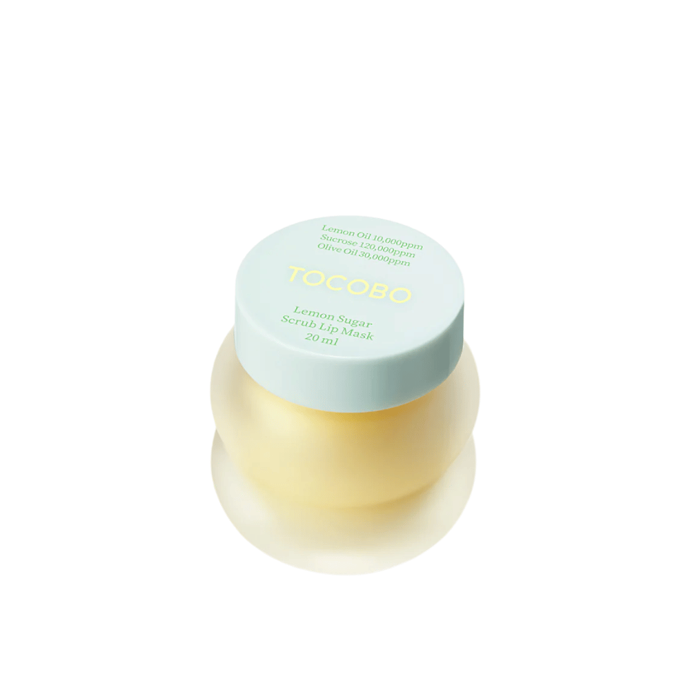 Imagem do produto de um frasco fechado de Tocobo Lemon Sugar Scrub Lip Mask 20 ml, contra um fundo branco.