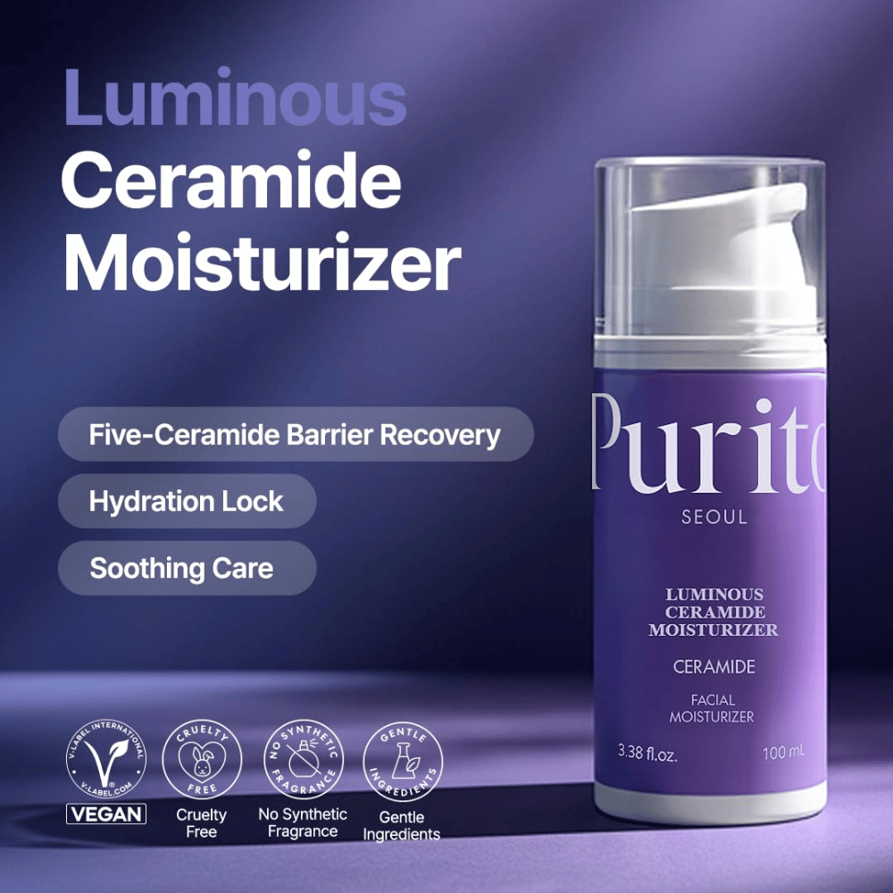 Purito Luminous Ceramide Moisturizer – creme facial coreano com ceramidas que ajuda a reparar a barreira cutânea, reter a umidade e proporcionar uma textura de pele mais uniforme.
