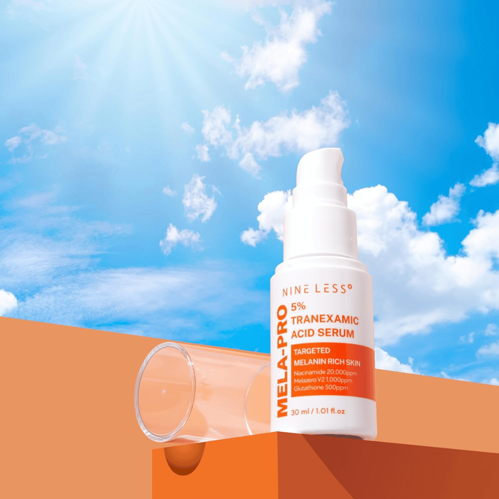 NINE LESS MELA-PRO 5% Tranexamic Acid Serum 30 ml, sérum hidratante que reduz a hiperpigmentação e proporciona um tom de pele mais uniforme.