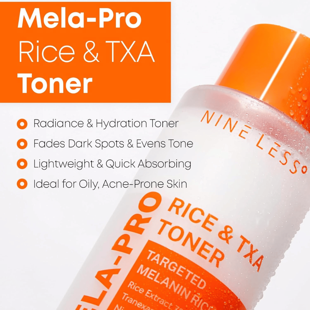 5. NINE LESS MELA-PRO Rice & TXA Toner – tónico hidratante para o rosto que ajuda a reduzir a visibilidade de manchas escuras e do tom de pele irregular