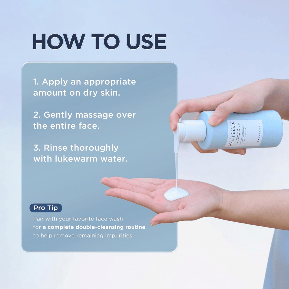 SKIN1004 Madagascar Centella Hyalu-Cica Gentle Cleansing Milk – como usar o leite de limpeza