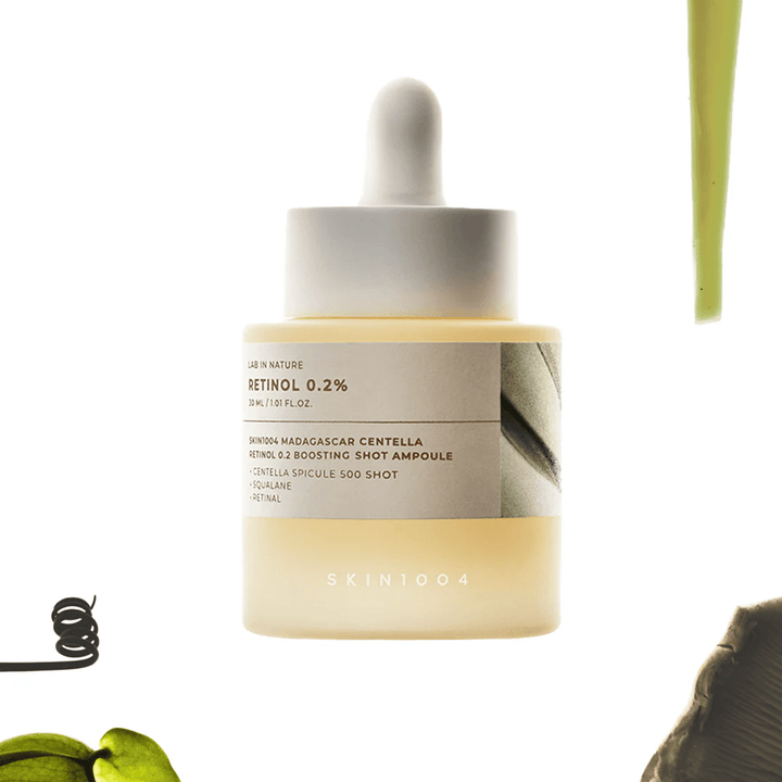 SKIN1004 Madagascar Centella Retinol 0.2 Boosting Shot Ampoule – soro de retinol coreano com 0,2% de retinol e centella asiatica para melhorar a estrutura da pele, elasticidade e tom de pele mais uniforme.
