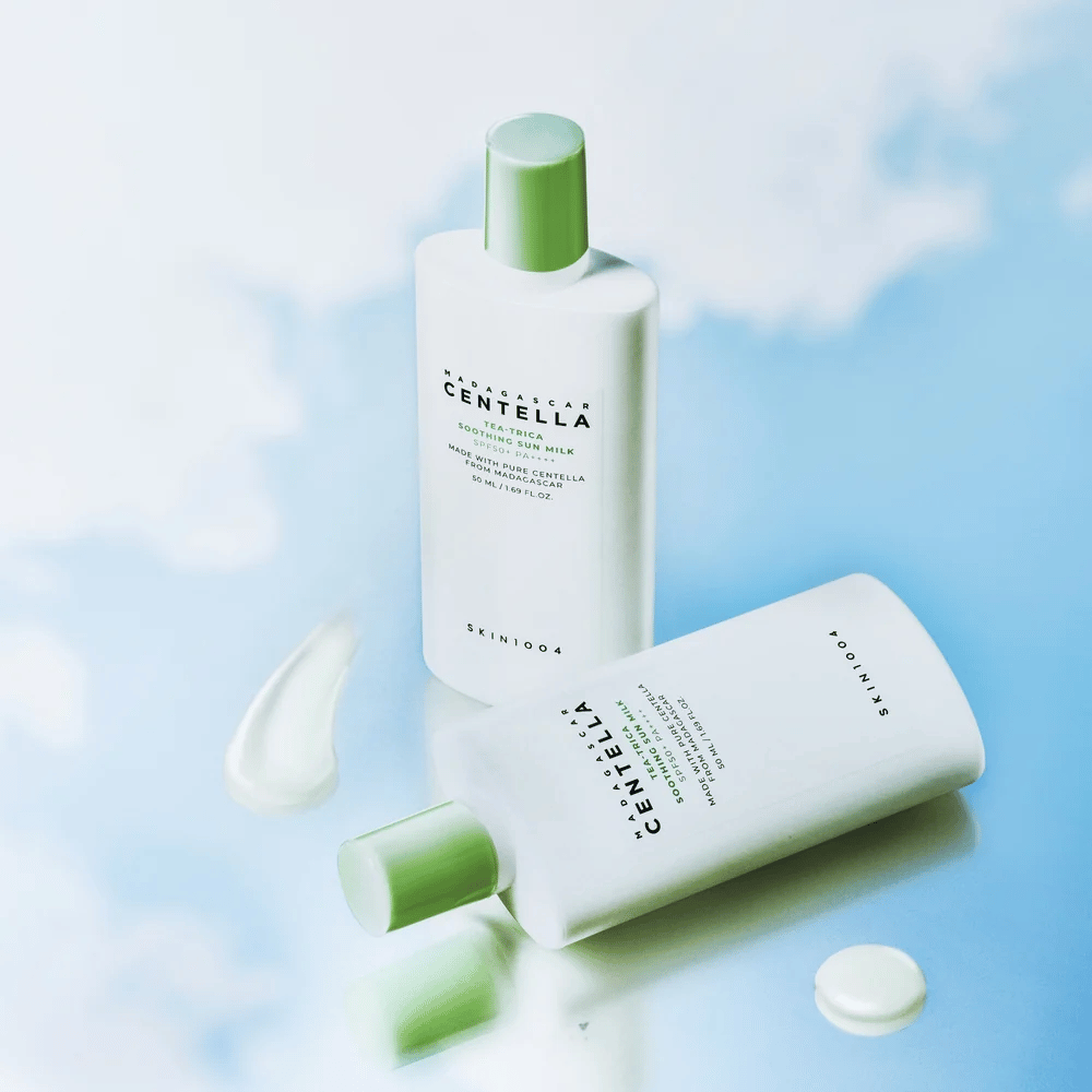 SKIN1004 Madagascar Centella Tea-Trica Soothing Sun Milk SPF50+ PA++++ protetor solar químico hidratante para o rosto