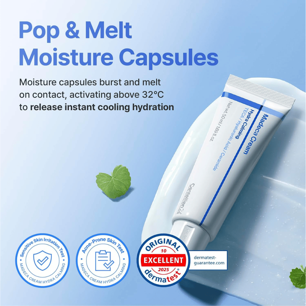 1. Centellian24 Madeca Cream Hydra Calming – creme de rosto hidratante com cápsulas refrescantes de hidratação para pele sensível