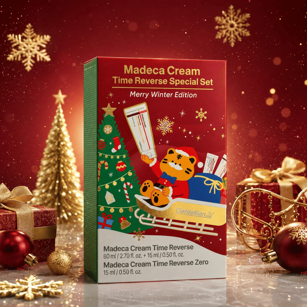 3. Centellian24 Madeca Cream Time Reverse Special Set Merry Winter Edition – embalagem de Natal com árvore de Natal, presentes e detalhes dourados
