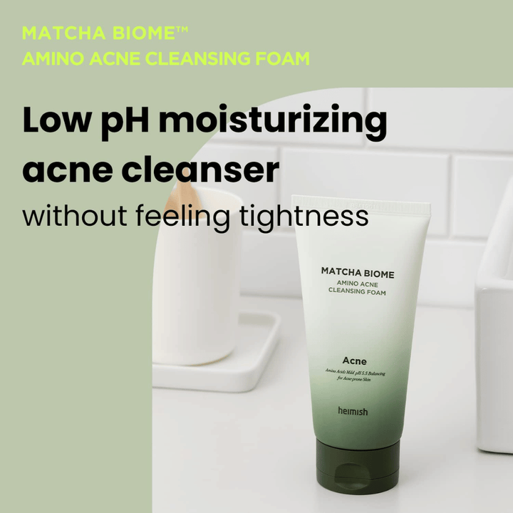 Heimish Matcha Biome Amino Acne Cleansing Foam – limpador hidratante para acne sem sensação de secura, perfeito para uso diário