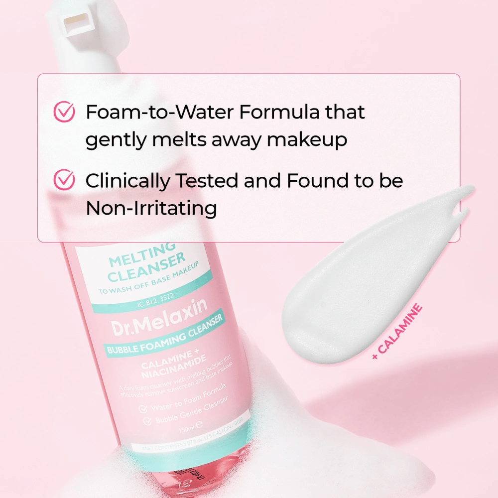 Fórmula de espuma para água em Dr. Melaxin Melting Cleanser que remove eficazmente maquilhagem e impurezas