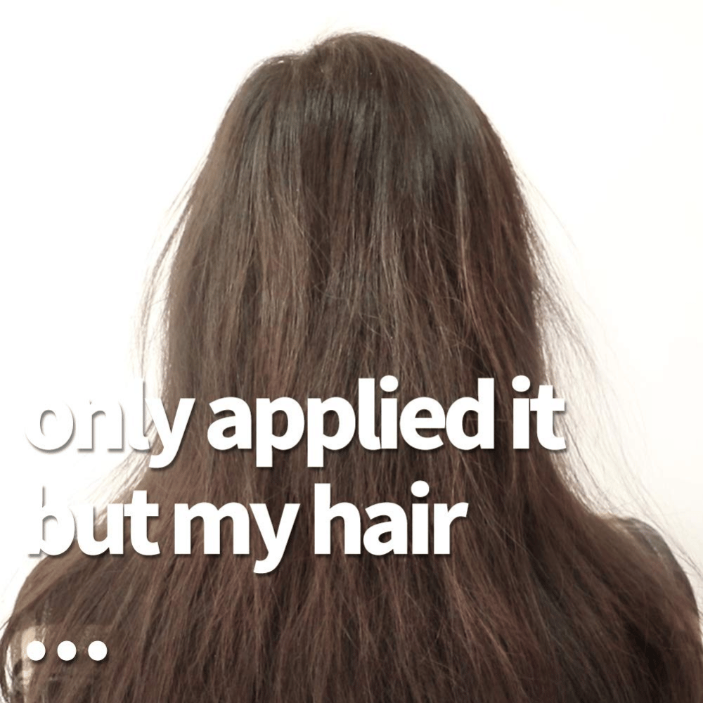 Imagem comparativa de cabelo seco e com frizz antes da utilização da máscara capilar.