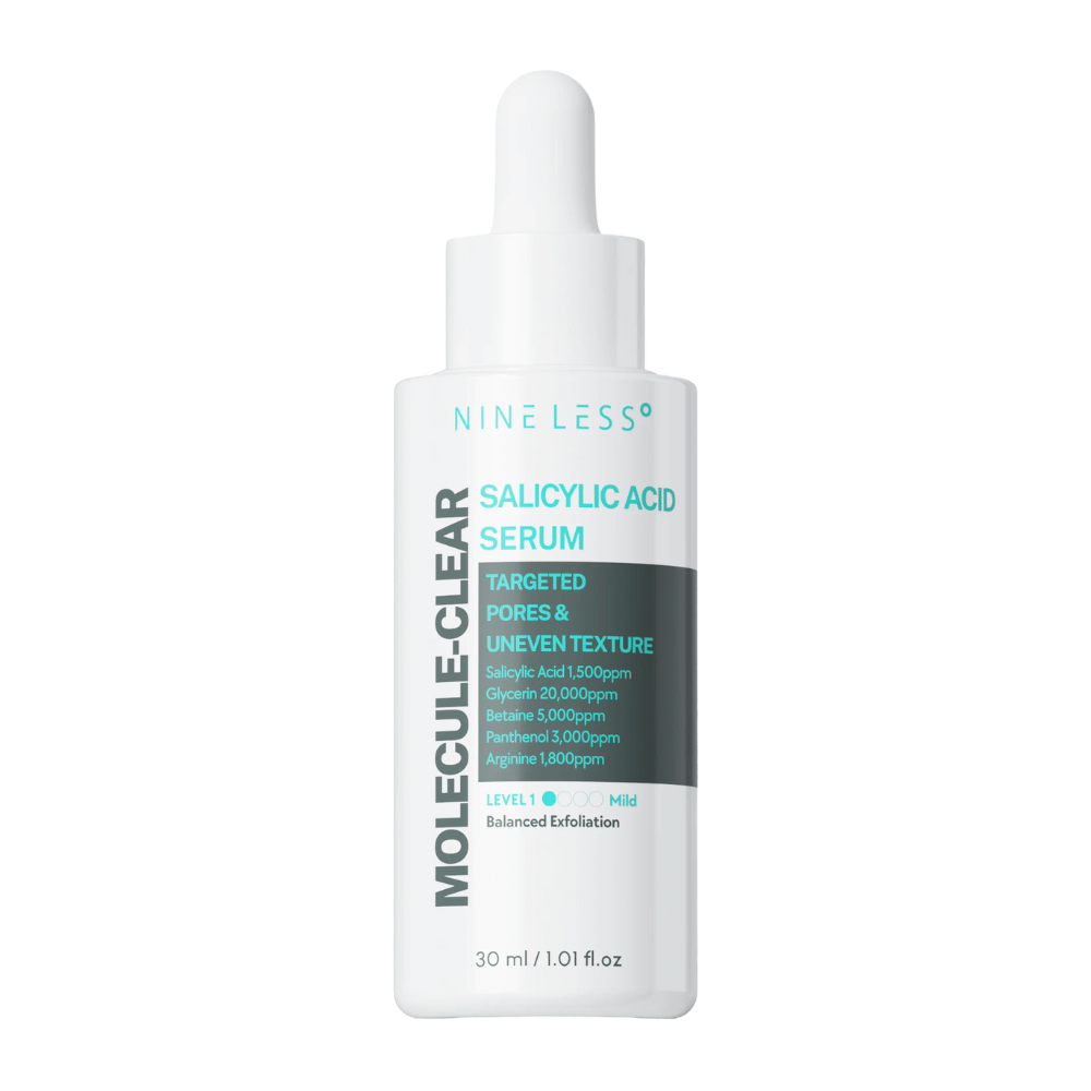 Nineless Molecule-Clear Salicylic Acid Serum 30 ml – sérum esfoliante com BHA, glicerina, betaína e pantenol para reduzir poros, uniformizar a textura da pele e proporcionar hidratação.