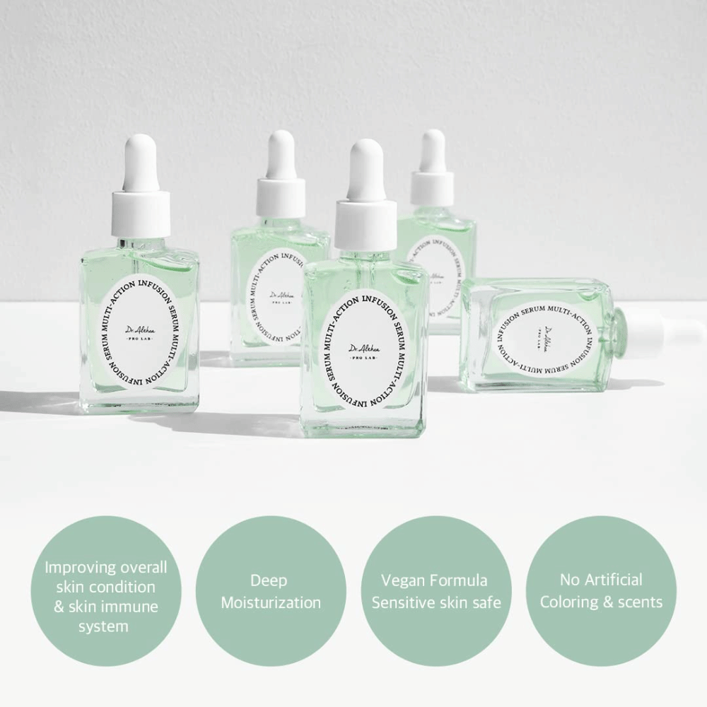 Dr. Althea Multi Action Infusion Serum que fortalece a barreira cutânea, proporciona hidratação profunda, é adequado para pele sensível e dá um brilho natural.